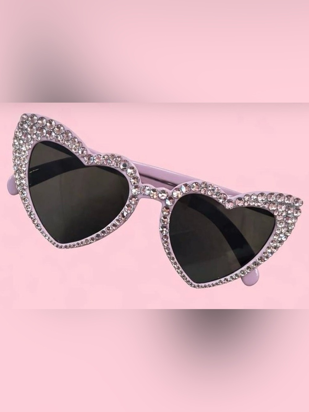 Pink Crystal Heart Cat-Eye Sunglasses